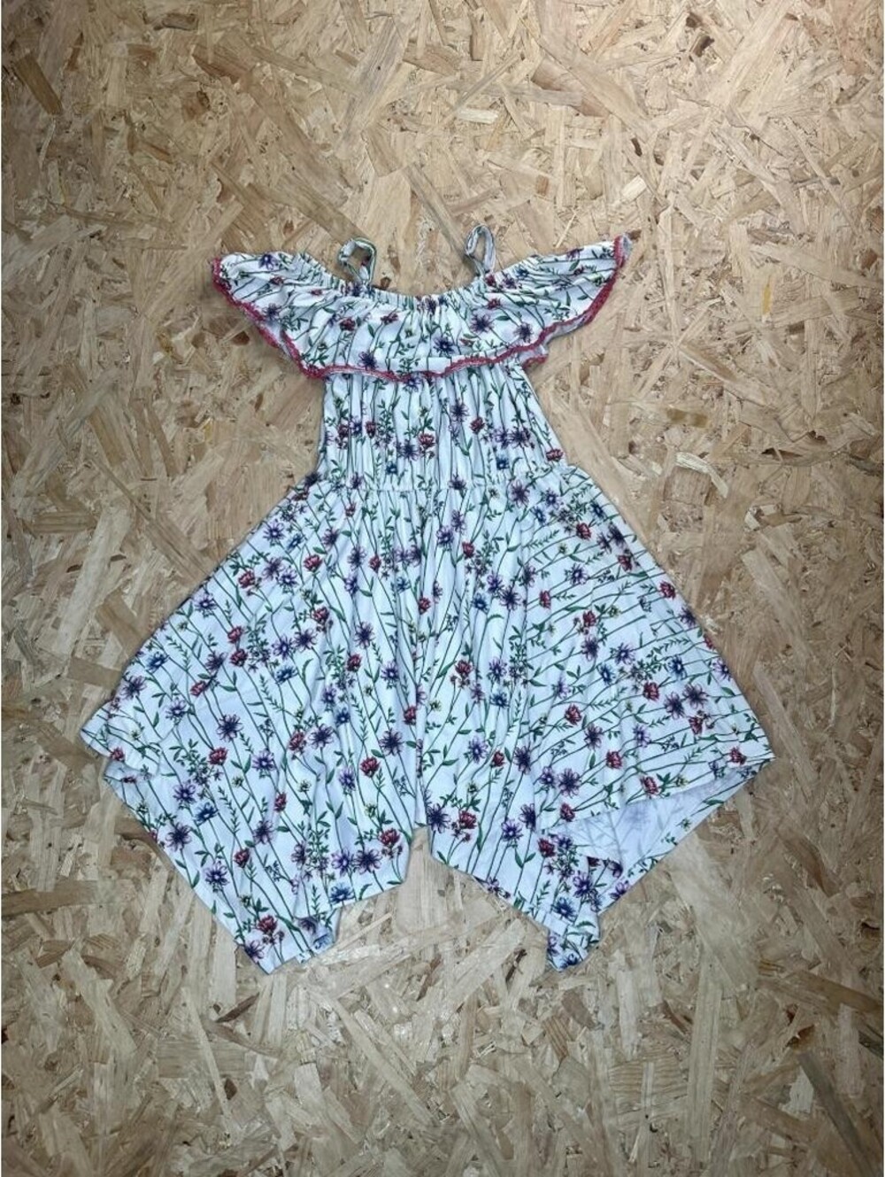 BCBGIRLS Floral Off Shoulder Hanky Hem Dress Girls Size M 10 12 White Purple